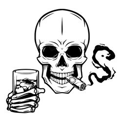 skull with whiskey and cigar svg digital download files