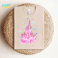 cinderella's castle art png, pink castele png, baby nursery disney png, wall art castle png