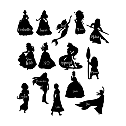 cod1020- princess silhouette svg bundle, snow white svg, princess svg, princess svg files for cricut silhouette/tumbler