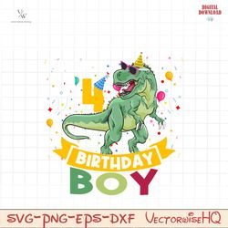 personalization birthday boy dinosaur png, 4th birthday dinosaur, 4 years old birthday boy, t-rex dinosaur birthday boy,