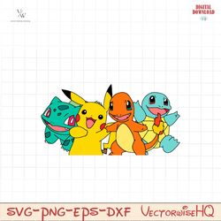 pikachu, charmander, squirtle, bulbasaur svg & png, pokemon svg - cricut cut file