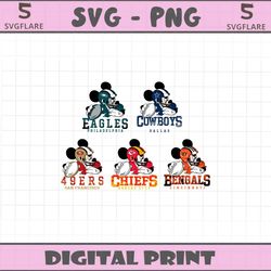 mickey mouse play football nfl team svg bundle