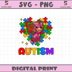 groovy paw patrol skye autism heart svg