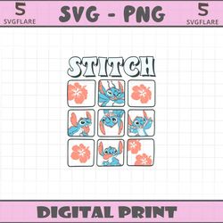 retro floral stitch disney character svg