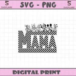 vintage mama mickey mouse and friends checkered svg