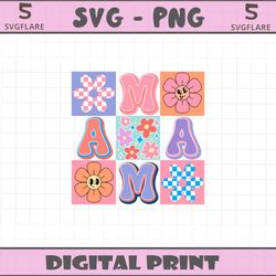 floral mama smiley face mothers day svg