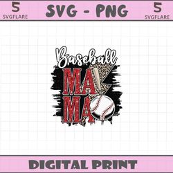 retro baseball mama leopard lightning bolt png