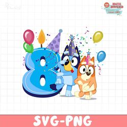 blueys 8 blue PNG, Bluey Birthday numbers png