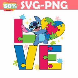 funny love autism stitch cartoon svg