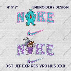 nike couple sully and boo embroidery design, monsters couple nike embroidery, disney nike embroidery file