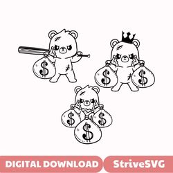 money clipart, money svg, teddy bear king money bag svg, money bag svg, money bag clipart, hustler svg, stack of money