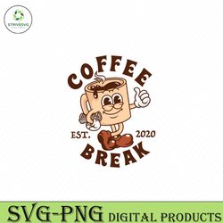 retro coffee break est 2020 cartoon logo svg