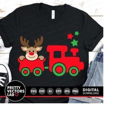 christmas train with reindeer svg, boy christmas svg, reindeer train svg, dxf, eps, png, kids cut files, holiday clipart