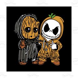 jack skellington and baby groot svg, halloween svg, jack skellington svg, baby groot svg, halloween day svg, funny svg,