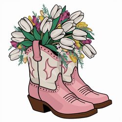 cowgirl boots tulip flower png digital download