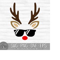 reindeer & sunglasses - instant digital download - svg, png, dxf, and eps files included! - christmas, reindeer face, antlers, boy