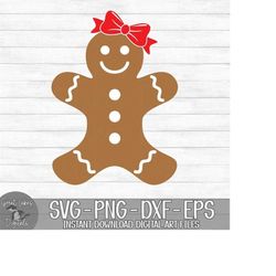 gingerbread girl - instant digital download - svg, png, dxf, and eps files included! christmas, gingerbread girl with bow