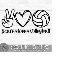 peace love volleyball - instant digital download - svg, png, dxf, and eps files included! peace hand, heart