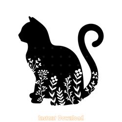 floral cat silhouette svg digital download files