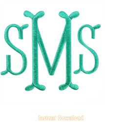 fish tail rounded fishtail monogram machine embroidery font alphabet letters instant downl