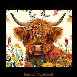 highland cow 20oz skinny tumbler png digital download files