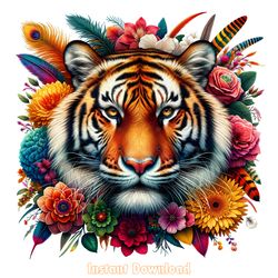 majestic tiger with flowers sublimation digital download files