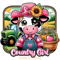 country girl png, cute farm png, cartoon