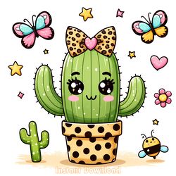 adorable cactus with leopard print bow digital download files