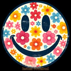 happy retro daisy smiley face png digital download files