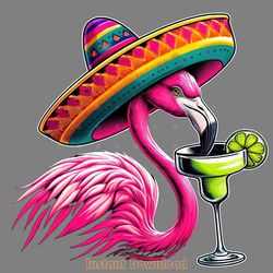 flamingo drinking margarita mexican png digital download files