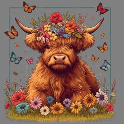 highland cow sublimation design png digital download files