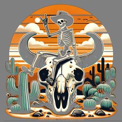 cowboy skeleton bull skull desert png digital download files