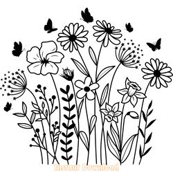flower svg wildflower and butterfly svg digital download files