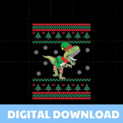 Dinosaur In Elf Costume Ugly Sweater Christmas SVG File