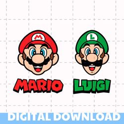 Super Mario and Luigi Faces Heads Names Layered and One Color | SVG Clipart Digital Download Sublimation Cricut Cut File