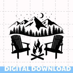 Campfire With Adirondack Chairs svg,Camping Gifts svg, Mountain avd Forest Camping svg, Campfire Sign svg, Instant Downl