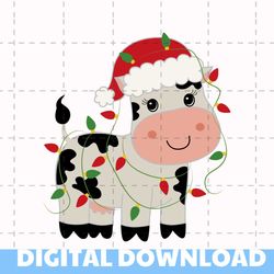 christmas cow svg, cow with christmas lines svg jpg png christmas silhouette & cricut cut files, clip art chsvg161