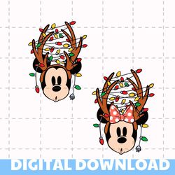 mouse reindeer christmas lights svg png, layered mouse reindeer svg, mouse christmas lights svg, mouse head christmas sv