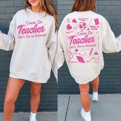 teacher png retro teacher design, pink inspired png, barb girl, come on lets go party, pink doll shirt, doll png retro p