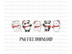 christmas panda png, polar bear png, cute panda christmas png, digital download, christmas lights png, christmas lights