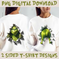 dual-sided grinc t-shirt png, festive breakthrough design, festive t-shirt design