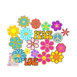 retro groovy flowers svg, 60s-70s retro peace love flower child theme bundle set digital design svg, eps, dxf sublimatio