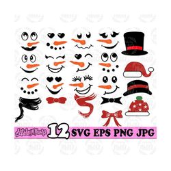 12 snowman faces bundles svg | snowman svg | snowman face svg | snowman cut files | svg bundles | snowman png | snowman shirt bundle