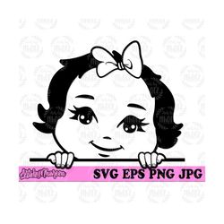 cute peeking baby girl svg, kid life shirt png, pretty new born female portrait stencil, onesies design cut file, lovely baby life clipart