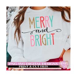 merry and bright svg, merry and bright sublimation png, farmhouse christmas svg, merry and bright cut cutting file for cricut and silhouette