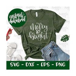 merry and bright handlettered svg file, merry and bright cut file for silhouette and cricut, christmas svg, farmhouse christmas, holiday svg