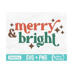 retro merry and bright svg png, christmas svg cut file, shirt svg, sublimation design, cricut, silhouette, glowforge, digital download