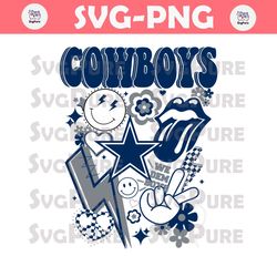 Retro Cowboys Logo Floral Happy Face Lightning Svg