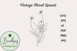 vintage flower line drawing clipart design 169