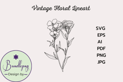 vintage flower line drawing clipart design 172